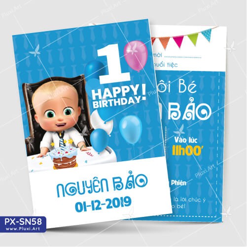 Thiệp thôi nôi – sinh nhật theo yêu cầu Nhóc Trùm Pluxi (PX_SN58)
