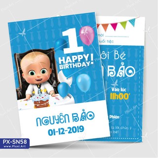 Thiệp thôi nôi –  sinh nhật Nhóc Trùm , in theo yêu cầu, Pluxi (PX_SN58)