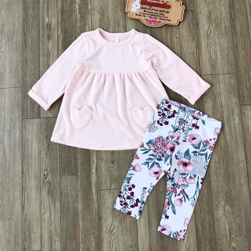 Sét váy nỉ nhung kèm quần legging cho bé gái HM dư xịn