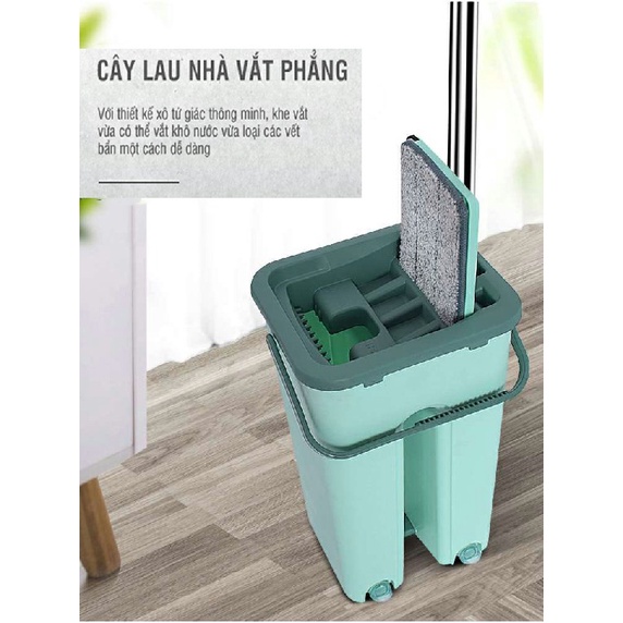 Bộ Cây Lau Nhà Chổi Lau Nhà 2 ngăn Tự Vắt 360 Độ, Bông Lau Lớn 38cm, Thùng Lớn 2 Nút Xải - Điện nước gia dụng Hoàng Kim