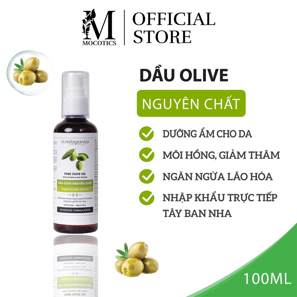 Dầu Olive Nguyên Chất Dưỡng Da - Tóc - Môi Mocotics 100ml (Chai)