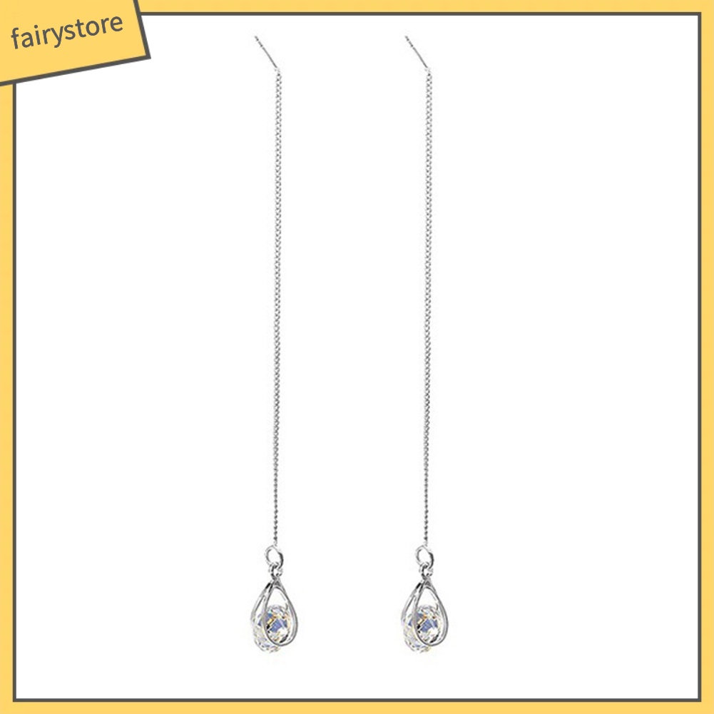 Cặp bông tai dáng dài phối đá giọt nước lấp lánh thời trang