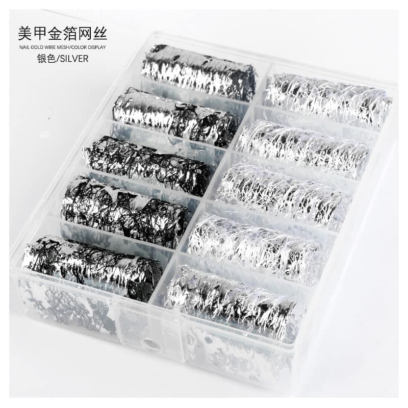 Foil Ren Lưới nhún Vàng,Bạc, Foil dán móng ẩn gel ẩn bột