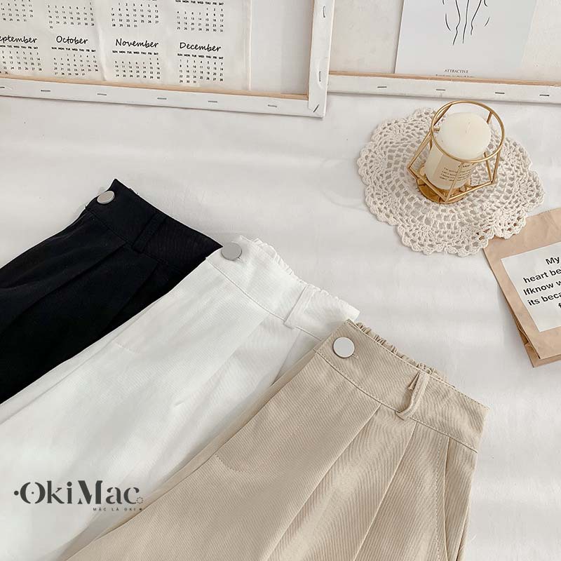 Quần short nữ đũi lưng cao dáng váy xòe dẹp kiểu đùi nữ cạp cao phong cách Ulzzang Hàn Quốc thời trang nữ OKIMAC | BigBuy360 - bigbuy360.vn
