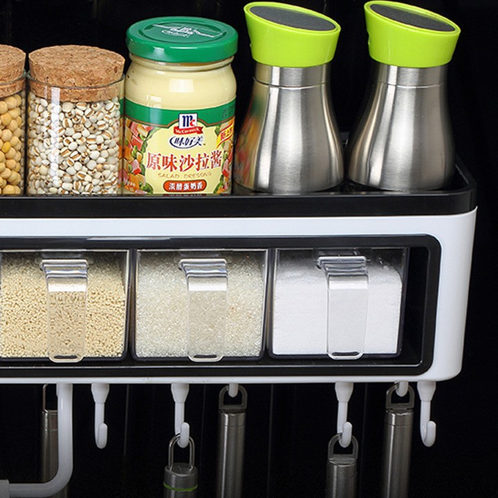 Kệ treo để đồ nhà bếp thông minh Ecoco Giá treo gia vị gắn tường kèm 3 hộp đựng tiện dụng