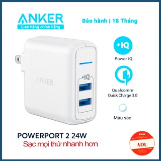 Cốc Sạc Anker PowerPort Elite 2 Cổng 24W Chính Hãng Có Power IQ