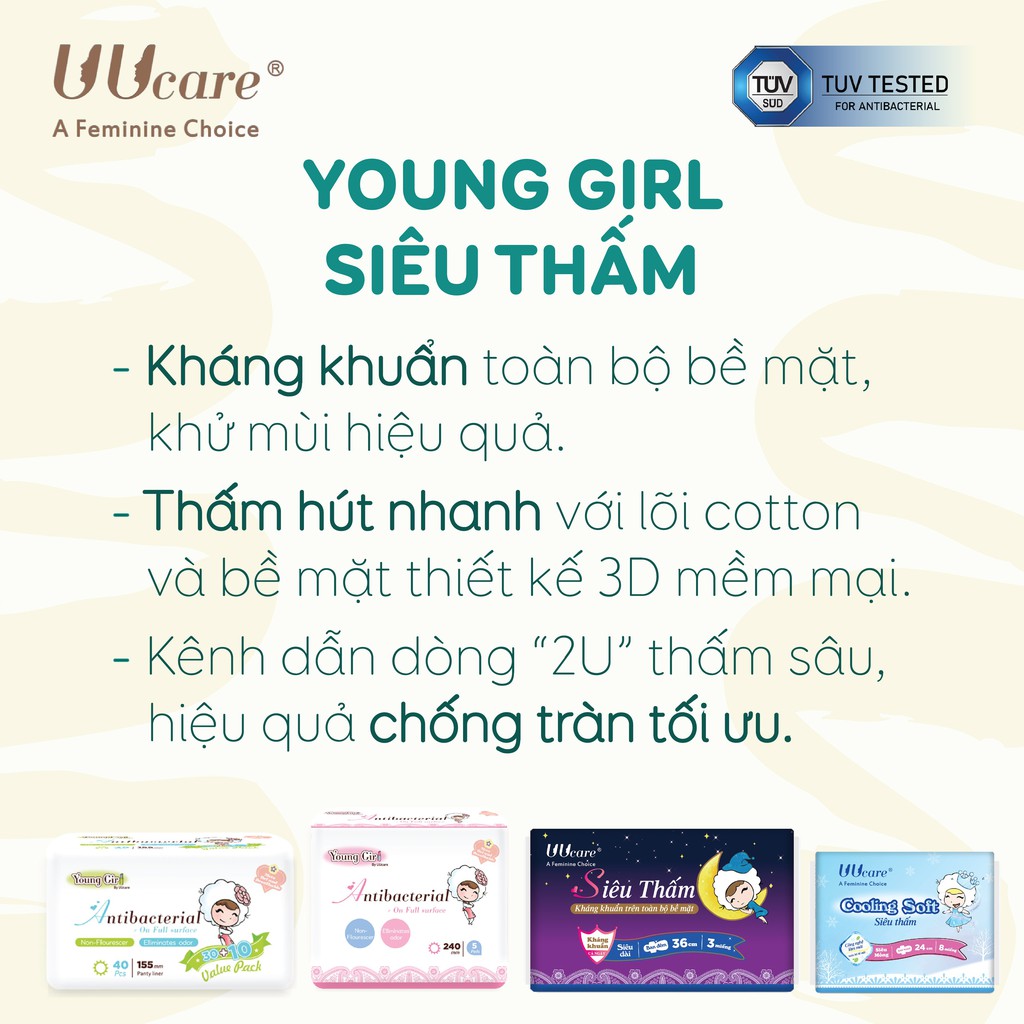 Băng vệ sinh UUcare Singapore Young Girl Siêu thấm ban ngày 24cm 8 Miếng/Gói