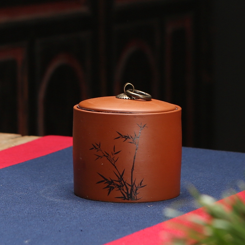 Hũ đựng trà họa tiết cây tre bằng sứ loại nhỏ | BigBuy360 - bigbuy360.vn