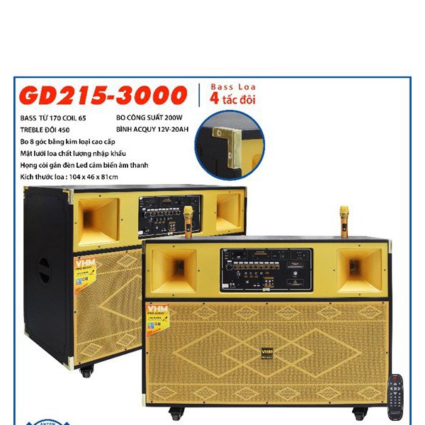 LOA ĐIỆN PRO AUDIO GD215-3000 Hát karaoke gia đình, du lịch, hội nghị, trợ giảng ngoài trời, ....