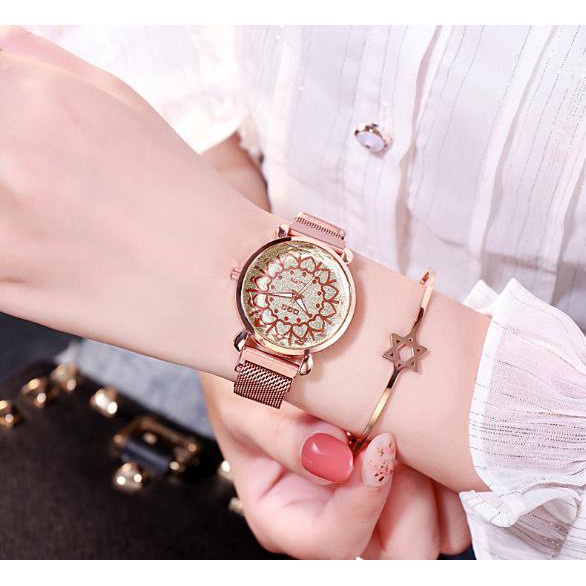 Đồng Hồ Nữ Dây Nam Châm Dqg D374 Mặt Hoa Trái Tim Hot Trend Siêu Đẹp - Hazo
