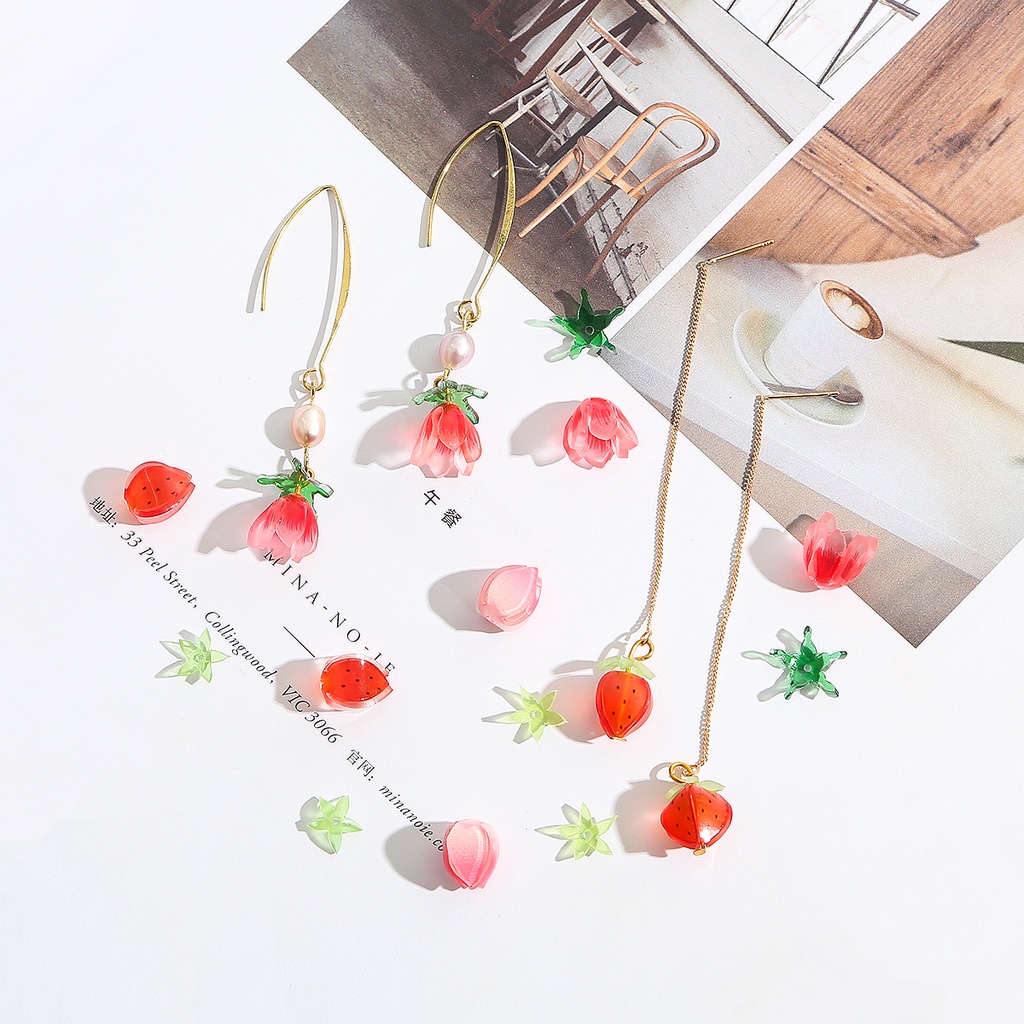 Mặt Dây Chuyền Acrylic Ba Chiều Hình Quả Dâu / Lựu / Lá Bud DIY