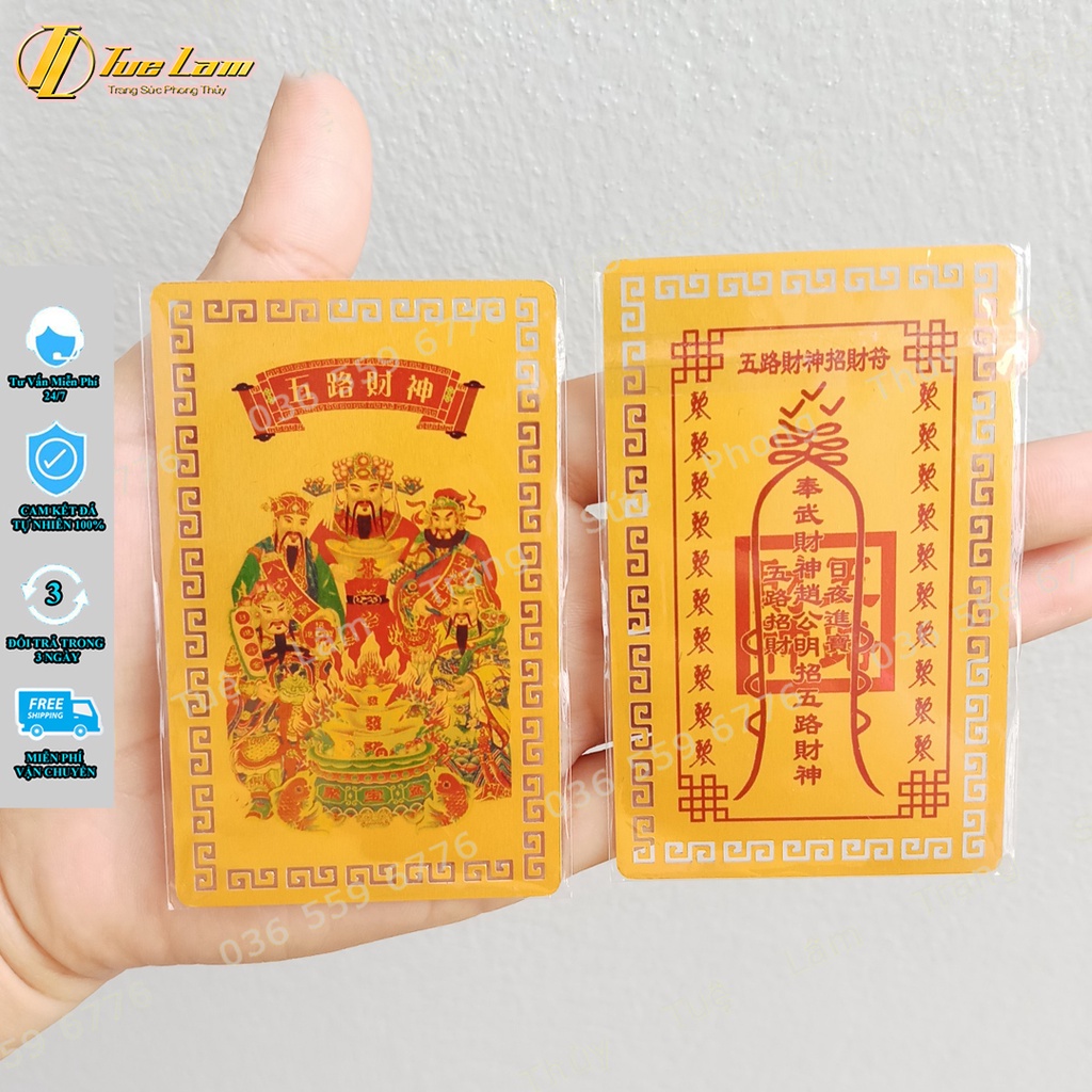 Kim Bài Ngũ Lộ Thần Tài siêu bền, mỏng - để ốp điện thoại, ví tiền - Khai cung Tài, Mở cung Lộc