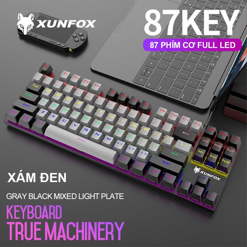 Bàn phím cơ gaming blue switch XUNFOX K80 loại 87 keys - hỗ trợ hơn 20 chế độ led (3 màu tuỳ chọn) Nhất Tín Computer