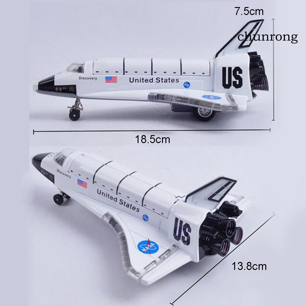 CR+Diecast Space Shuttle Plane Pull back Model with Sound Light Display Stand Toy