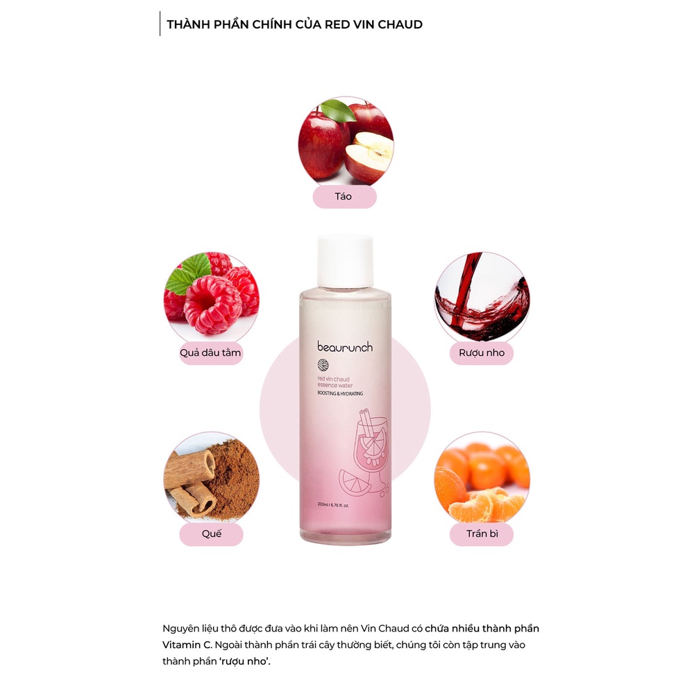 Nước dưỡng da thuần chay chiết xuất vang đỏ cấp ẩm thức thì Beaurunch Red Vin Chaud Essence Water