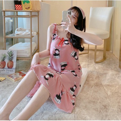 Váy ngủ hai dây đẹp thun cao cấp mềm mịn thoáng mát ( Tặng kèm bịt mắt ) V2D88