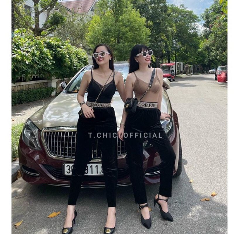 Quần baggy nhung tăm cạp chun chữ loại 1 dày đẹp thời trang cho nữ trẻ trung phong cách tôn dáng dễ phối đồ T.CHIC