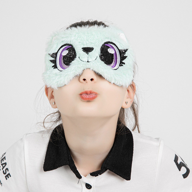 Bịt mắt ngủ hình động vật hoạt hình phủ vải lông thoáng khí cho người lớn và trẻ em