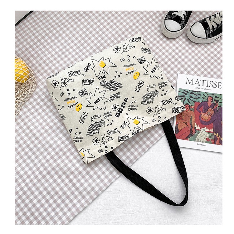 Túi tote HAZIN vải canvas phối quai đen ulzzang unisex đi học đi làm có khoá miệng ngăn phụ nhỏ đựng vừa khổ a4