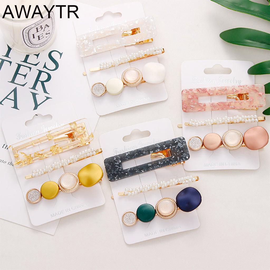 Ins Simple Macaron Pearl Hairpin Headdress Set Korean Word Clip Duckbill Clip Hair Accessories