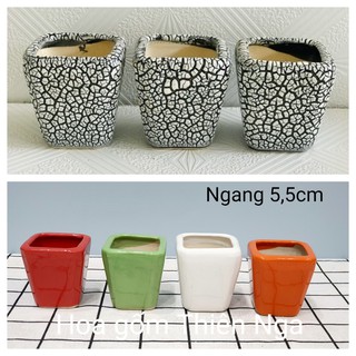 Chậu vuông gốm men rạn trồng cây 6,5x6 cm