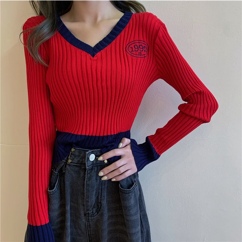 Áo Sweater Tay Dài Cổ Chữ V Ôm Dáng Phong Cách Hàn Quốc Thời Trang 2022