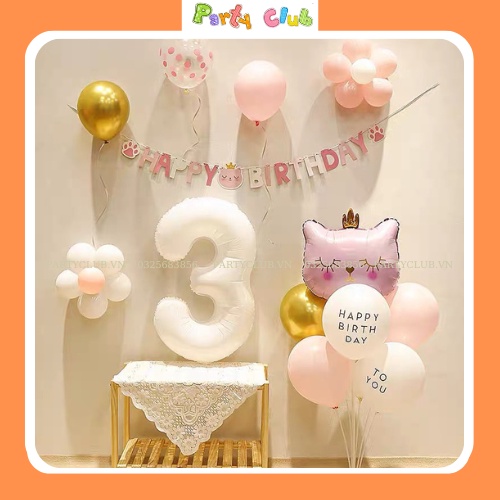 Dây treo trang trí dây chữ happy birth day mèo vương miệng trang trí sinh nhật