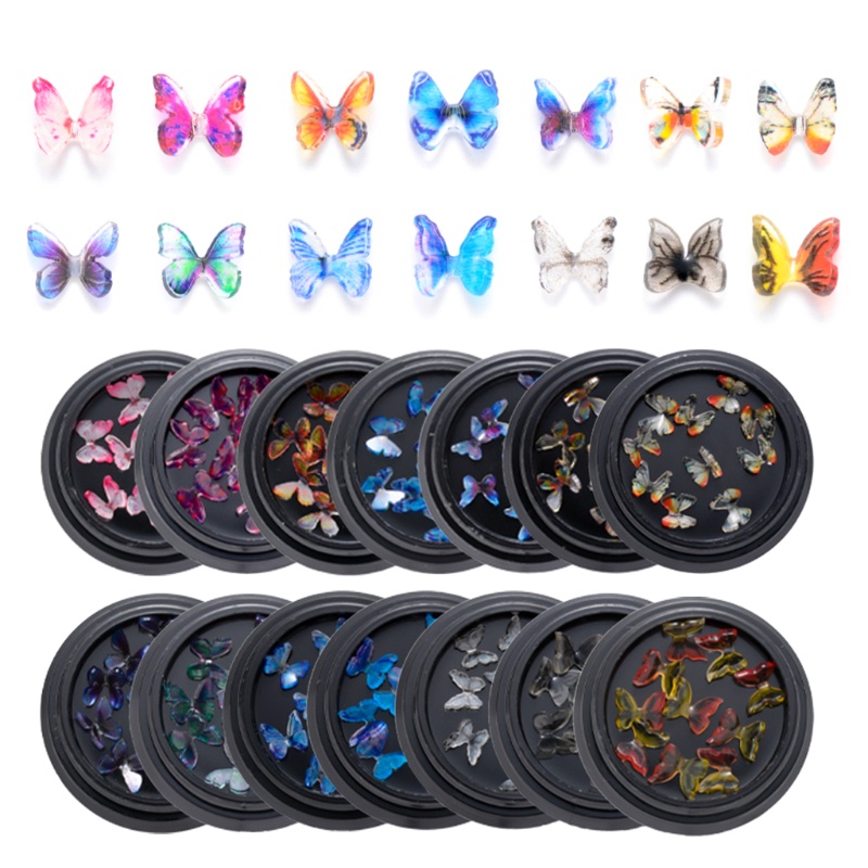 Hộp 10 Miếng Dán Trang Trí Móng Tay Hình Bướm 3D Nhiều Màu