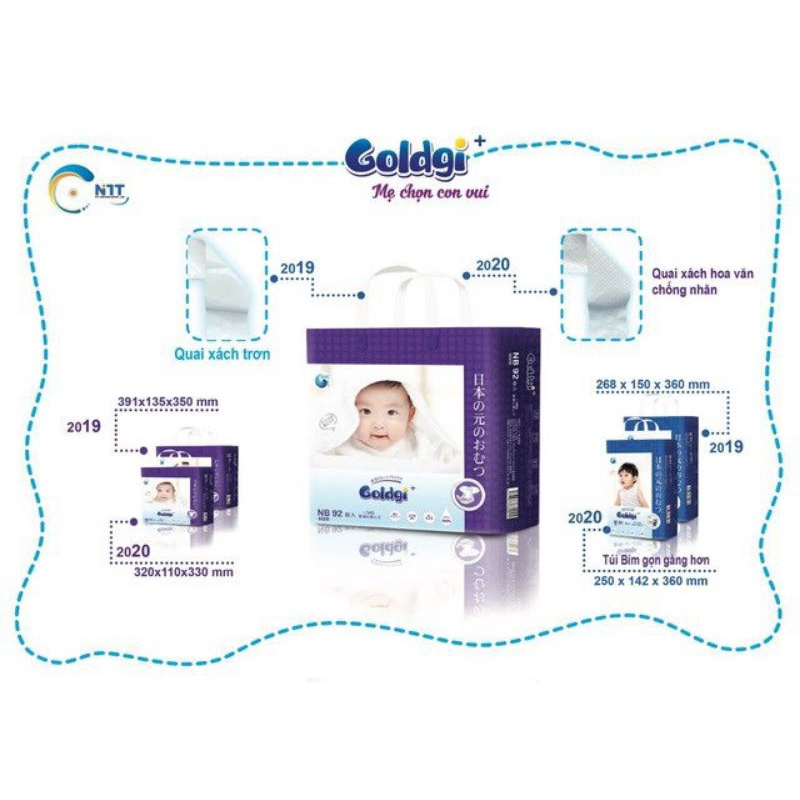 [ Phiên bản nâng cấp 2020] Bỉm dán/quần Goldgi+ Nhật size Nb92/S84/M66/M60/L56/L48/XL46/XL44/XXL34