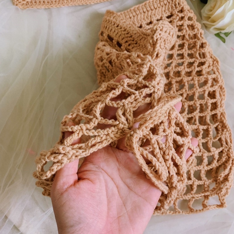 Set Váy Lưới Crochet Bralette - Áo Croptop Len Móc - xanhlanhes