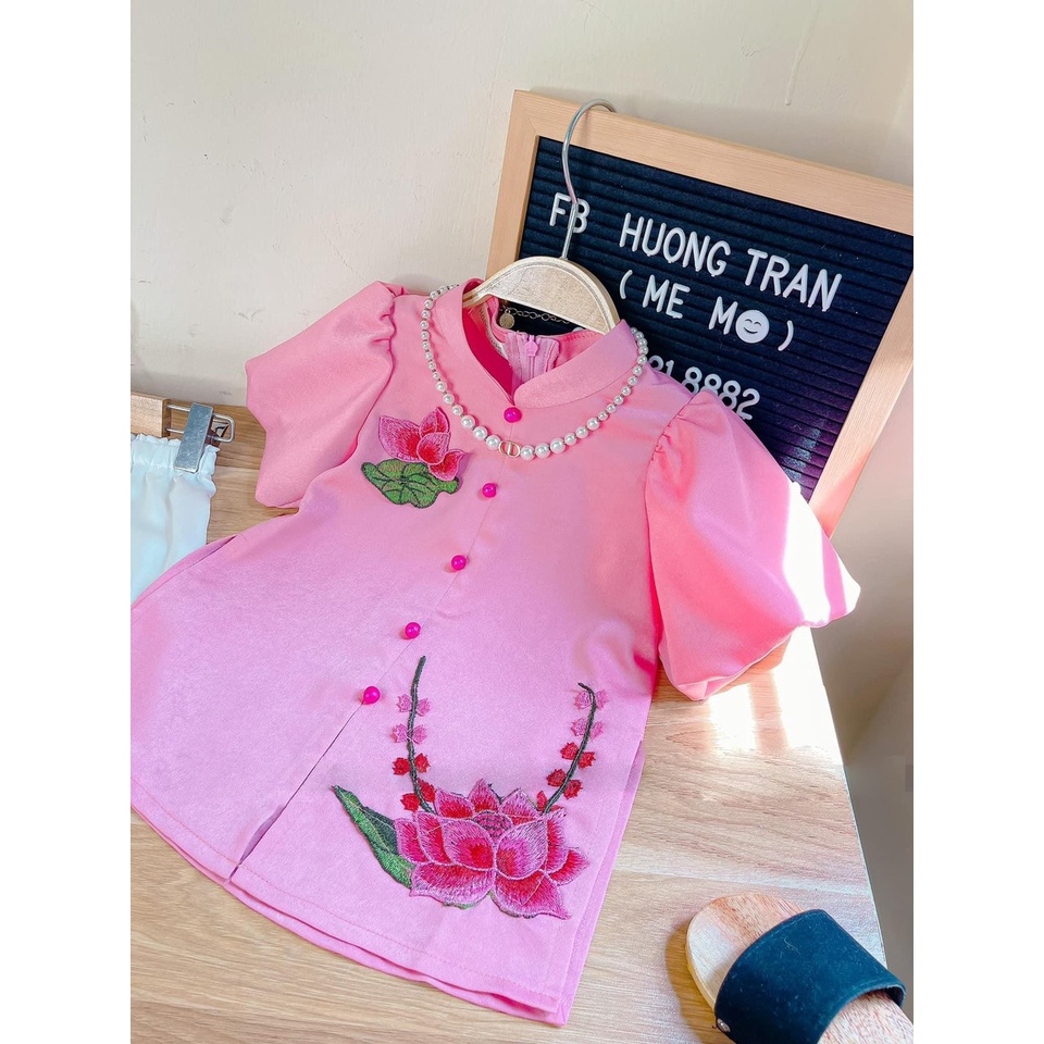 Bộ bà ba sen hồng, bộ đi chùa cho bé gái 9-28kg