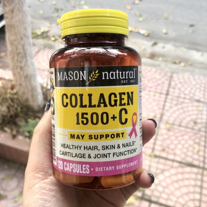 Collagen Mỹ Viên uống đẹp da Collagen 1500+C Mason Natural Hộp 120 viên Bổ Sung Collagen thuỷ phân