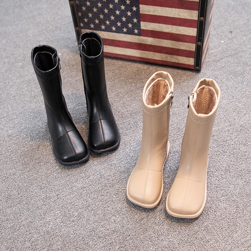 Giày bốt da cổ cao màu trơn chất lượng cao cho bé gái | BigBuy360 - bigbuy360.vn