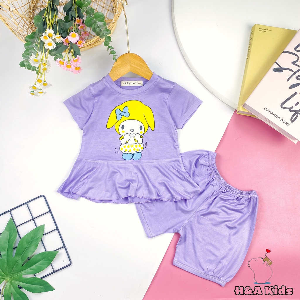 [Bé 7-32kg] Bộ ngắn tay lai bèo quần đùi thun lạnh bé gái Minky Mom cho bé từ 7-32kg - HÀNG CHUẨN LOẠI 1