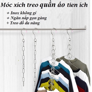 Móc Xích Treo Quần Áo 10 Móc, Dây Xích Inox Đa Năng Tiện Dụng
