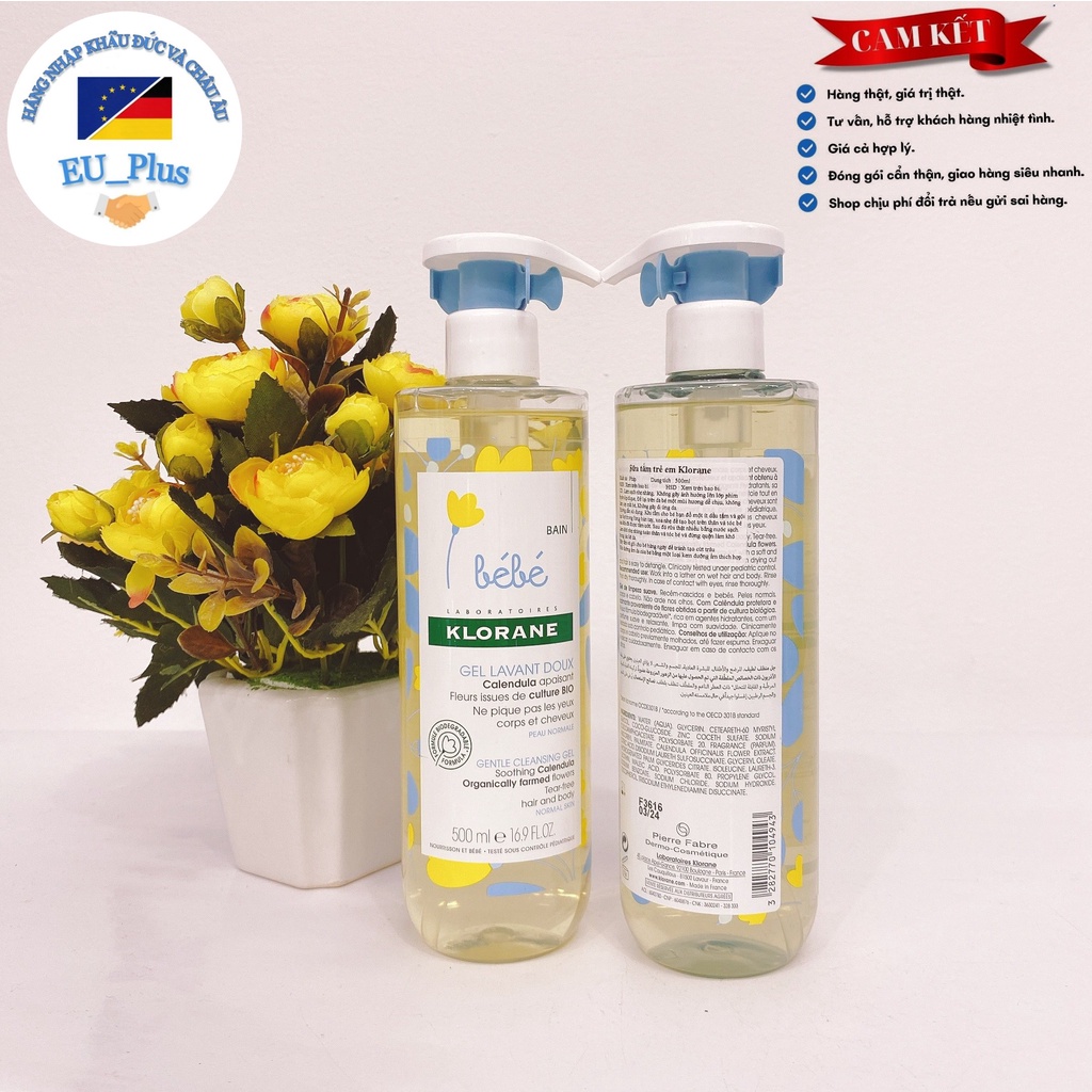 Tắm Gội 2in1 Bebe Klorane 500/Chai Có Vòi/  Không Vòi Pháp