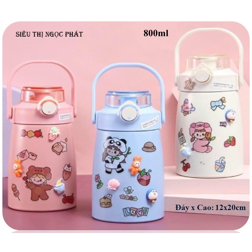Bình giữ nhiệt 700ml inox 304 cao cấp [Tặng kèm sticker 3D và ống hút]