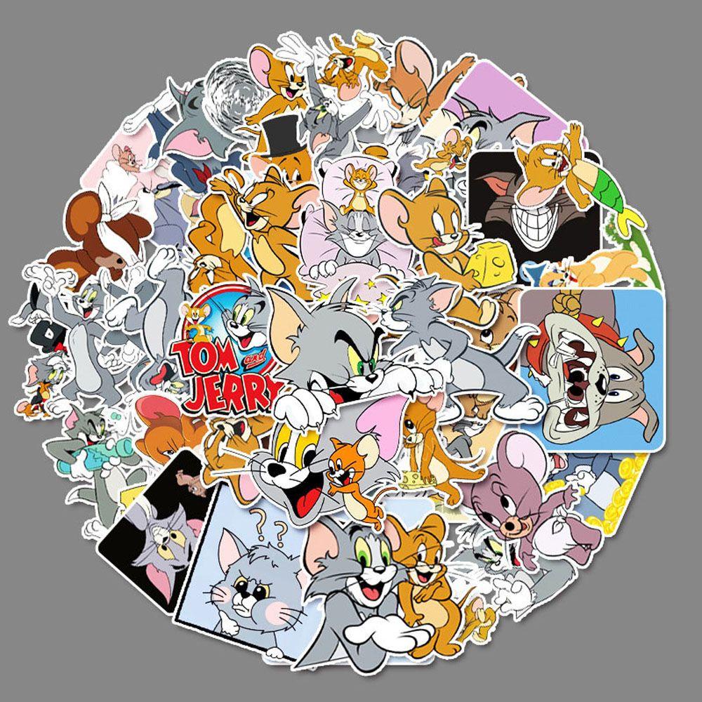 Bộ 50 Miếng Dán Trang Trí Hình Tom &amp; Jerry Phong Cách Hoạt Hình