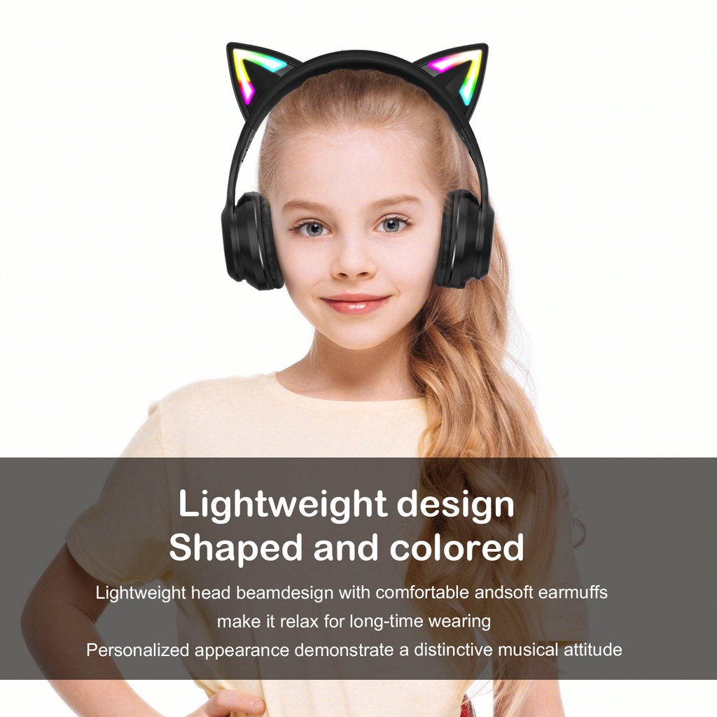 Tai nghe chơi game không dây Bluetooth tai mèo ONIKUMA B20 Đen với micrô có thể thu vào đèn RGB