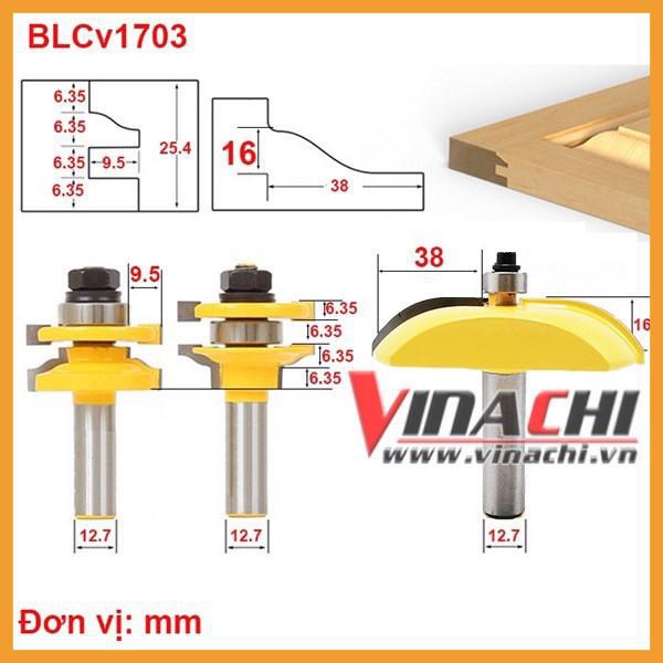 Bộ 3 Mũi Làm Tủ Bếp Vàng 1703 - Bộ 3 Mũi Làm Tủ Bếp Vàng 1703 chuyên dùng để làm mộng tủ bếp và huỳnh ván tủ