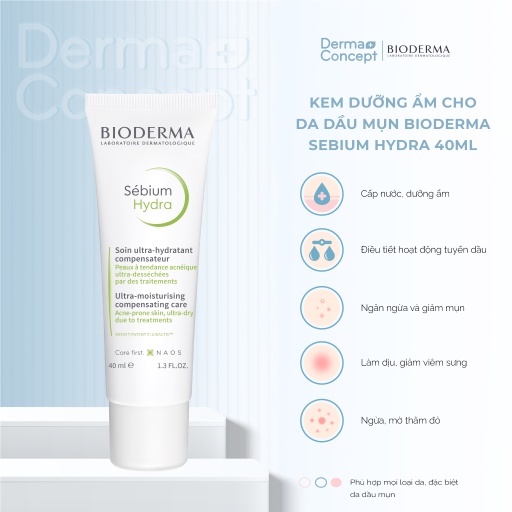 Kem dưỡng ẩm cho da dầu mụn Bioderma Sebium Hydra - 40ml [NHẬP KHẨU CHÍNH HÃNG 100%]