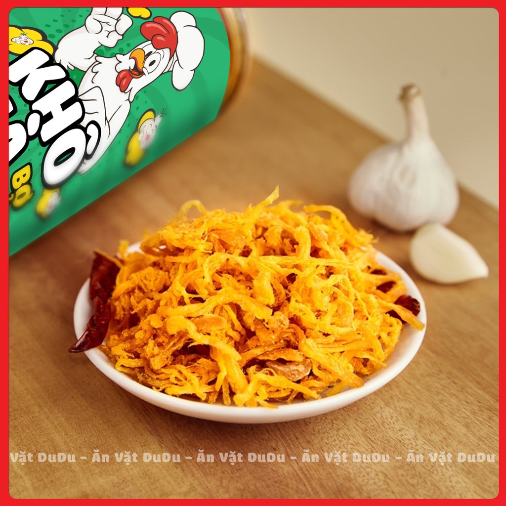 Khô gà bơ tỏi đóng hộp 300g đồ ăn vặt dudu ngon lại rẻ | BigBuy360 - bigbuy360.vn