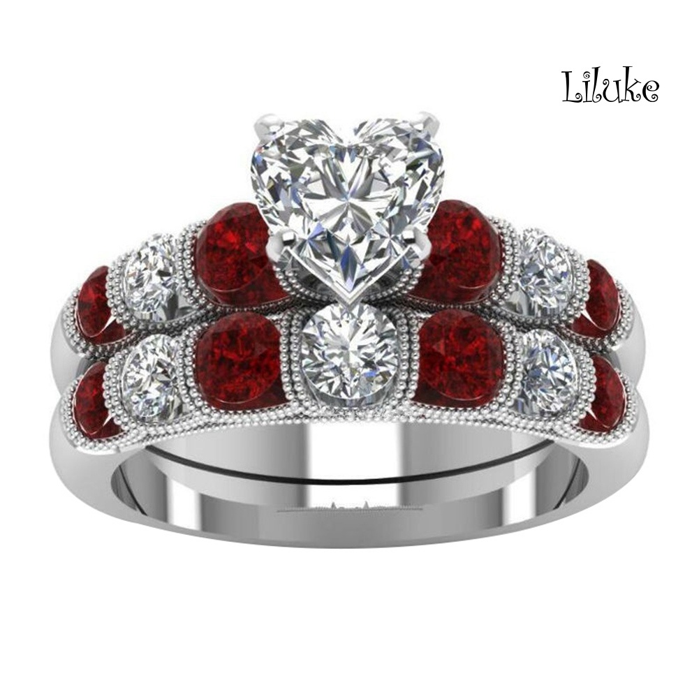 Bộ 2 Nhẫn Hợp Kim Đính Đá Hồng Ngọc Nhân Tạo Thời Trang Cho Nữ