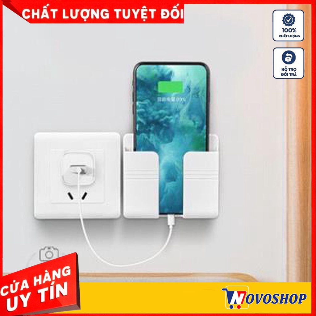 Kệ Dán Tường Để Remote, Đồ Dùng/ Giá Đỡ Sạc Điện Thoại - Có Móc Treo Giữ Dây Điện