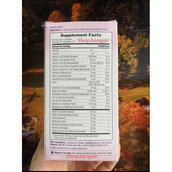 Viên uống giảm rụng tóc Nature’s Bounty 150v giúp da mịn màng, mọc tóc bóng khoẻ, dày dặn