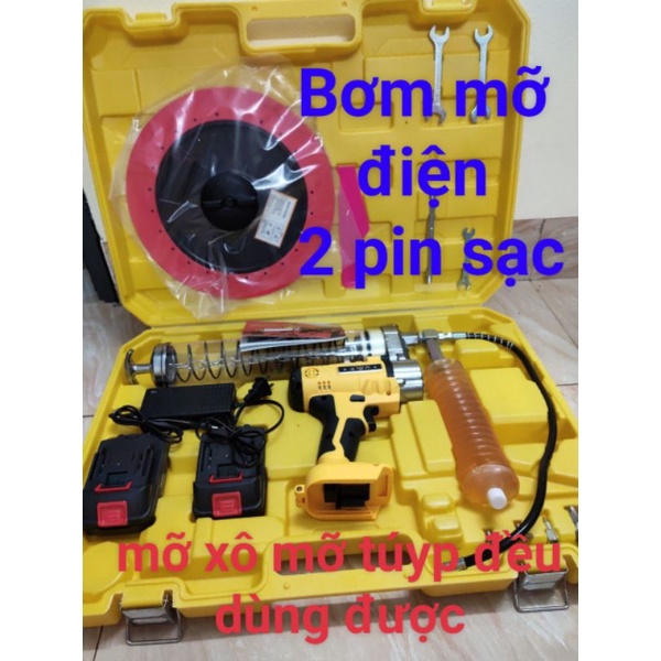 Bơm mỡ điện hộp vàng, bơm mỡ điện 2 pin lh 0966538505
