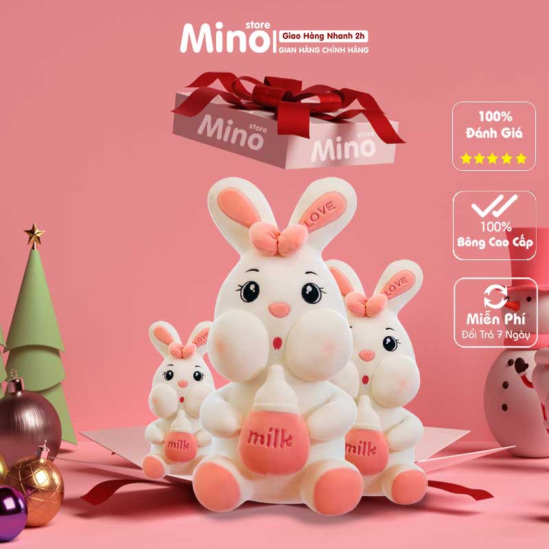 Gấu Bông Thỏ Hồng Tai Dài Ôm Bình Sữa MINO STORE Size Lớn TH77