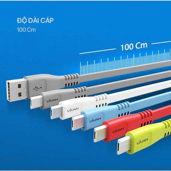 Dây cáp sạc Micro usb, sạc nhanh Samsung chính hãng Oppo Xiaomi cho android VIVAN CSM100S Nhựa PVC Dẹt 1m BenZ Store