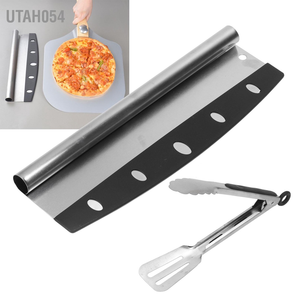[Hàng Sẵn] Dao Cắt Pizza / Cắt Bánh / Căt Bột bằng thép không gỉ tiện dụng Với kẹp pizza【Utah054】