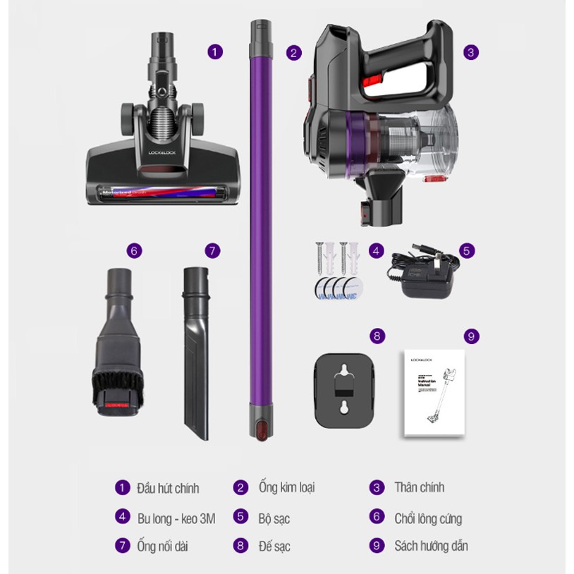 Máy hút bụi Lock&amp;Lock cầm tay không dây ENV151 - Hàng chính hãng, dùng pin sạc, hút trong nhà và xe ô tô - JoyMall